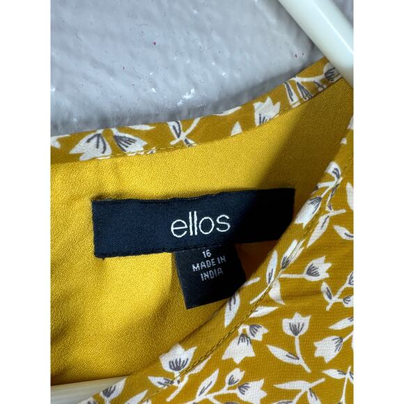 Ellos Dress Womens Peasant Long Sleeve Floral Boho Mustard Hi-Low Hem Size‎ 16 - Picture 2 of 5